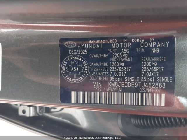 Продажа на аукционе авто 2026 Hyundai Tucson Sel, vin: KM8JBCDE9TU462863, номер лота: 12572720