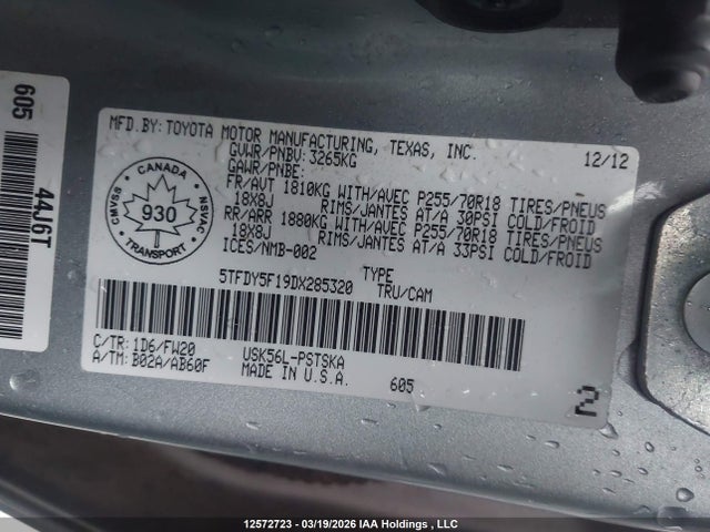 Aukcja sprzedaży 2013 Toyota Tundra Sr5 5.7l V8, vin: 5TFDY5F19DX285320, numer aukcji: 12572723
