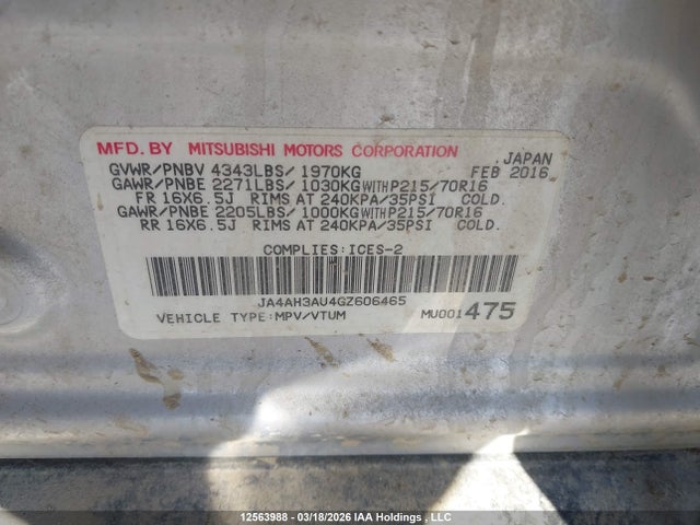 JA4AH3AU4GZ606465 Mitsubishi Rvr Es/se