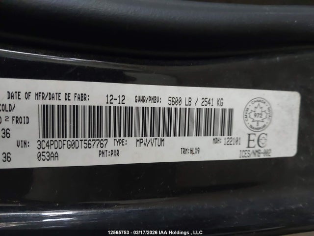 12565753 :رقم المزاد ، 3C4PDDFG0DT567767 vin ، 2013 Dodge Journey R/t مزاد بيع