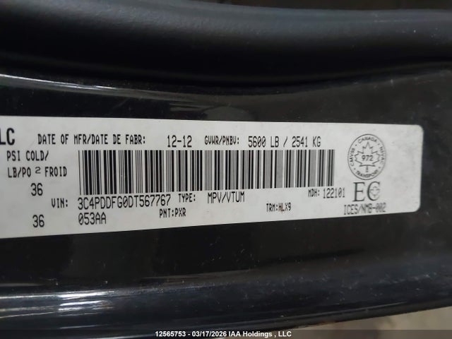 12565753 :رقم المزاد ، 3C4PDDFG0DT567767 vin ، 2013 Dodge Journey R/t مزاد بيع