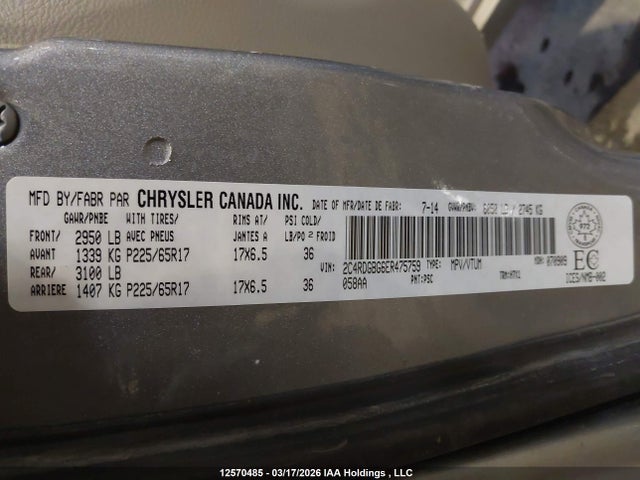 12570485 :رقم المزاد ، 2C4RDGBG6ER475759 vin ، 2014 Dodge Grand Caravan Se/sxt مزاد بيع