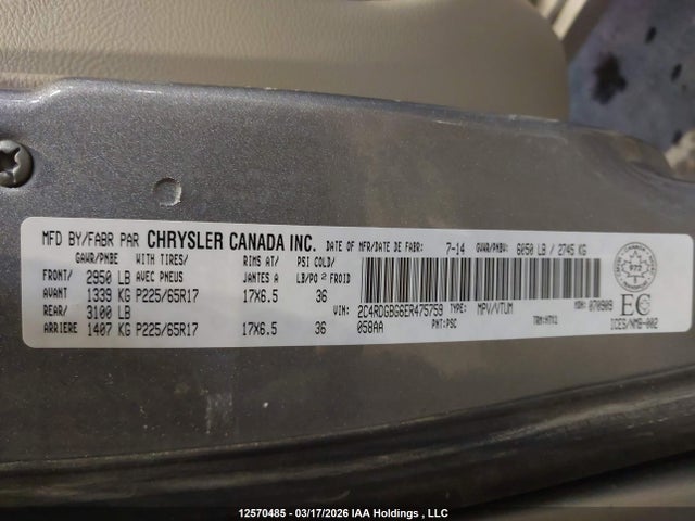 12570485 :رقم المزاد ، 2C4RDGBG6ER475759 vin ، 2014 Dodge Grand Caravan Se/sxt مزاد بيع