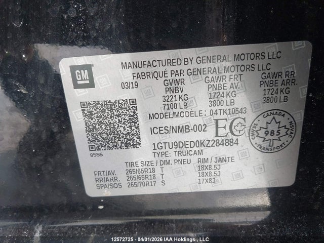 1GTU9DED0KZ284884 GMC SIERRA 1500