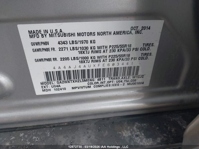 Aukcja sprzedaży 2015 Mitsubishi Rvr Gt, vin: 4A4AJ4AUXFE603441, numer aukcji: 12572730