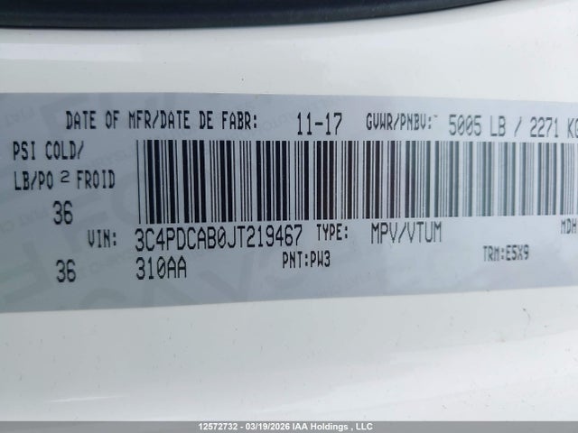 Продаж на аукціоні авто 2018 Dodge Journey Se, vin: 3C4PDCAB0JT219467, номер лоту: 12572732