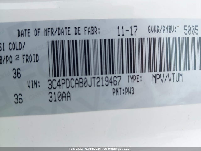 Продаж на аукціоні авто 2018 Dodge Journey Se, vin: 3C4PDCAB0JT219467, номер лоту: 12572732