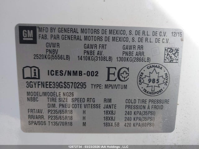 3GYFNEE39GS570295 Cadillac Srx Luxury Collection
