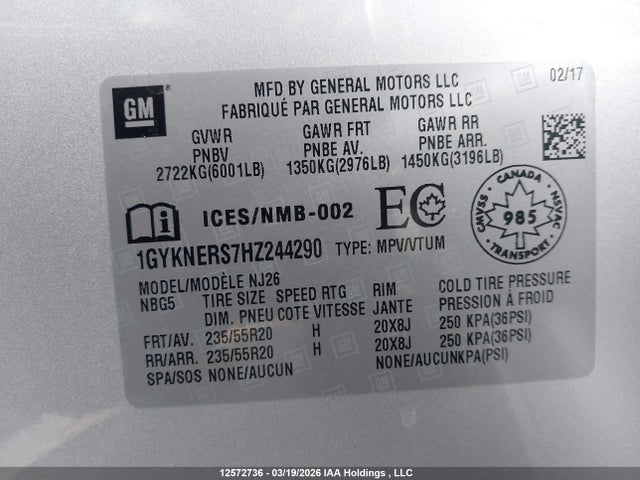 1GYKNERS7HZ244290 Cadillac Xt5 Premium Luxury