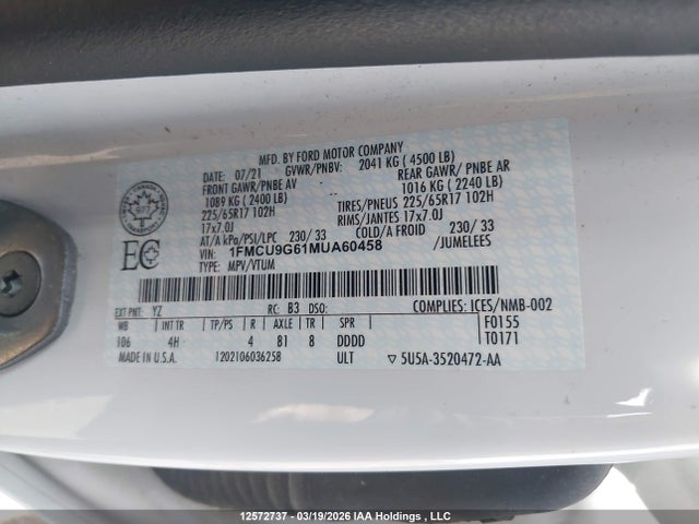 1FMCU9G61MUA60458 Ford ESCAPE SE