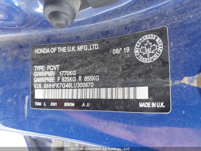 SHHFK7G46LU300670 Honda Civic Sport