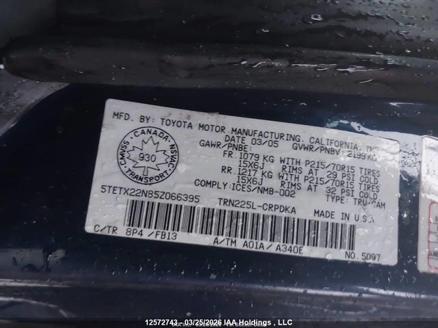 2005 Toyota Tacoma Access Cab მანქანა იყიდება აუქციონზე, vin: 5TETX22N85Z066395, აუქციონის ნომერი: 12572743