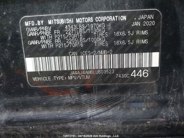 JA4AJ4AW6LU603523 Mitsubishi Rvr Gt/limited Edition/se/sel