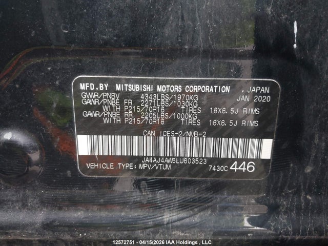 JA4AJ4AW6LU603523 Mitsubishi Rvr Gt/limited Edition/se/sel
