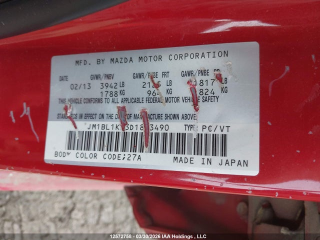 Aukcja sprzedaży 2013 Mazda Mazda3, vin: JM1BL1KF3D1803490, numer aukcji: 12572758