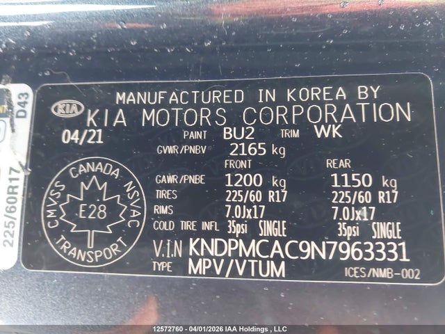 KNDPMCAC9N7963331 KIA Sportage Lx/lx Nightsky Edition