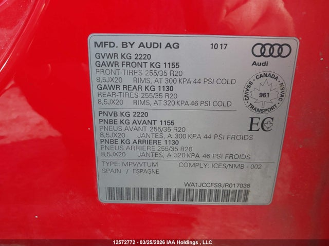 WA1JCCFS9JR017036 Audi Q3