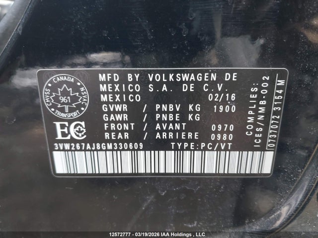 3VW267AJ8GM330609 Volkswagen Jetta 1.4 Tsi Trendline/1.4 Tsi Trendline+