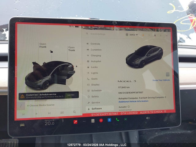 2023 Tesla Model 3 მანქანა იყიდება აუქციონზე, vin: 5YJ3E1EA1PF397087, აუქციონის ნომერი: 12572779