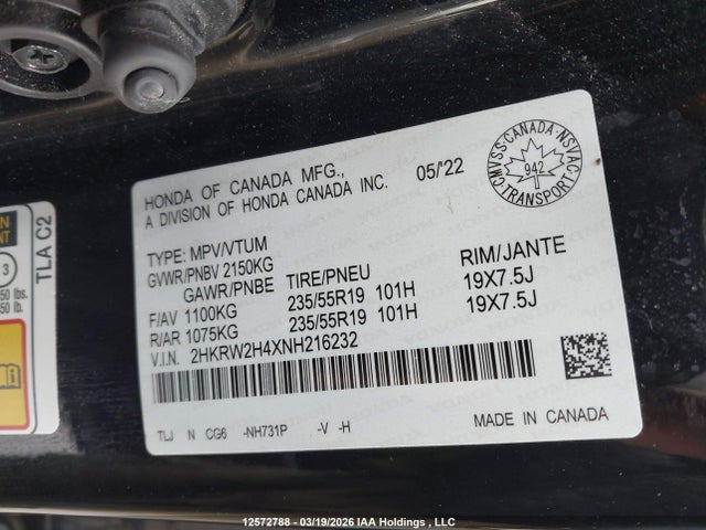 2HKRW2H4XNH216232 Honda CR-V