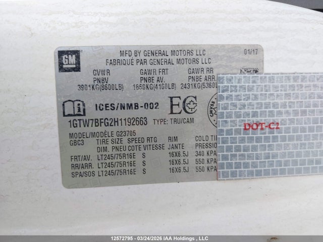 1GTW7BFG2H1192663 GMC Savana G2500