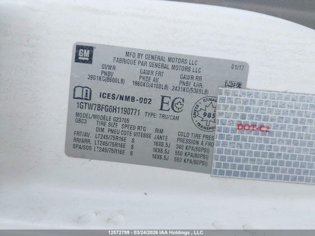 Aukcja sprzedaży 2017 Gmc Savana G2500, vin: 1GTW7BFG6H1190771, numer aukcji: 12572799