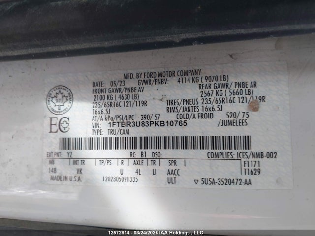 Aukcja sprzedaży 2023 Ford Transit T-250, vin: 1FTBR3U83PKB10765, numer aukcji: 12572814