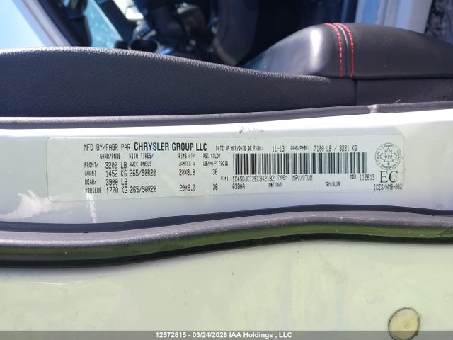 Aukcja sprzedaży 2014 Dodge Durango R/t, vin: 1C4SDJCT2EC342192, numer aukcji: 12572815