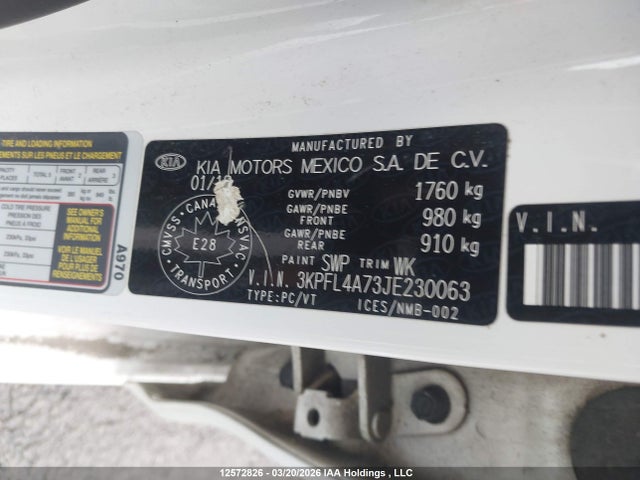 3KPFL4A73JE230063 KIA Forte