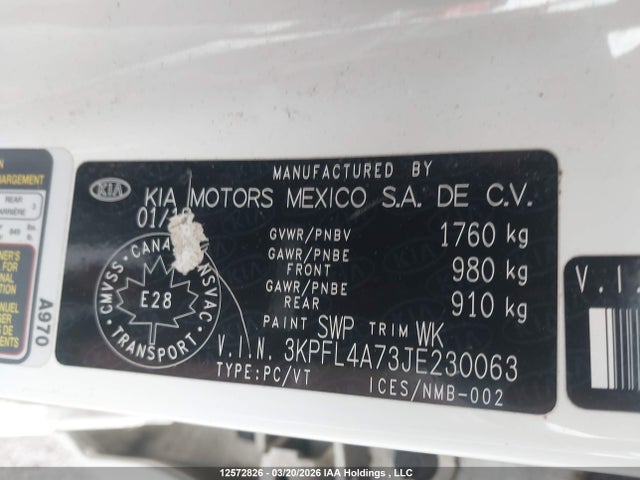 3KPFL4A73JE230063 KIA Forte