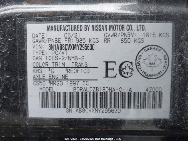 3N1AB8CVXMY295630 Nissan Sentra