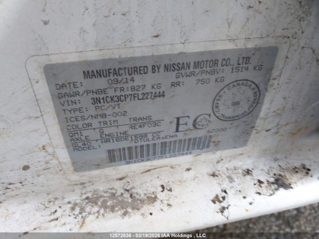 3N1CK3CP7FL227444 Nissan Micra S/sr/sv