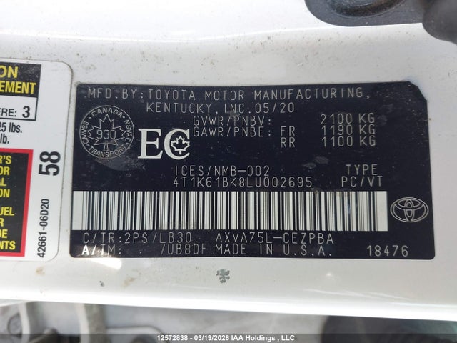 Aukcja sprzedaży 2020 Toyota Camry Xse, vin: 4T1K61BK8LU002695, numer aukcji: 12572838