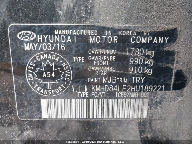 KMHD84LF2HU189221 Hyundai Elantra Se/value/limited