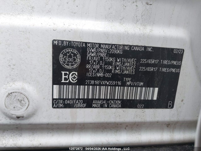 Продаж на аукціоні авто 2023 Toyota Rav4 Le, vin: 2T3B1RFVXPW359116, номер лоту: 12572872