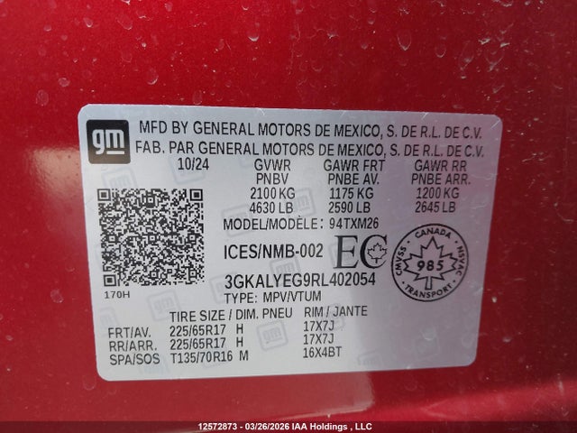 12572873 :رقم المزاد ، 3GKALYEG9RL402054 vin ، 2024 Gmc Terrain At4 مزاد بيع