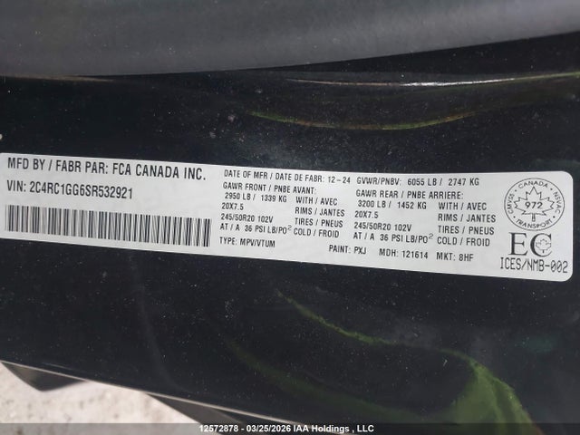 Продаж на аукціоні авто 2025 Chrysler Pacifica Limited, vin: 2C4RC1GG6SR532921, номер лоту: 12572878