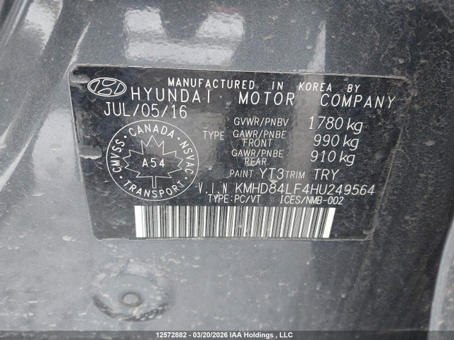 KMHD84LF4HU249564 Hyundai Elantra Se/value/limited