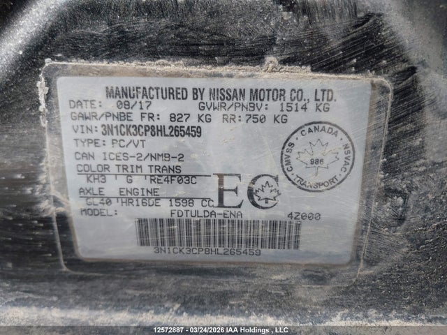 3N1CK3CP8HL265459 Nissan Micra