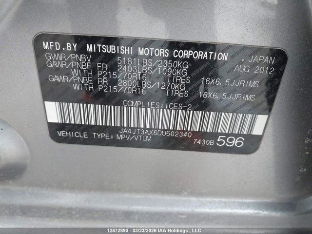 Aukcja sprzedaży 2013 Mitsubishi Outlander Ls, vin: JA4JT3AX6DU602340, numer aukcji: 12572893