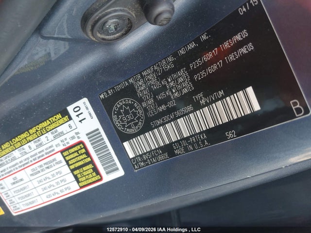 2015 Toyota Sienna Le V6 მანქანა იყიდება აუქციონზე, vin: 5TDKK3DC4FS605086, აუქციონის ნომერი: 12572910