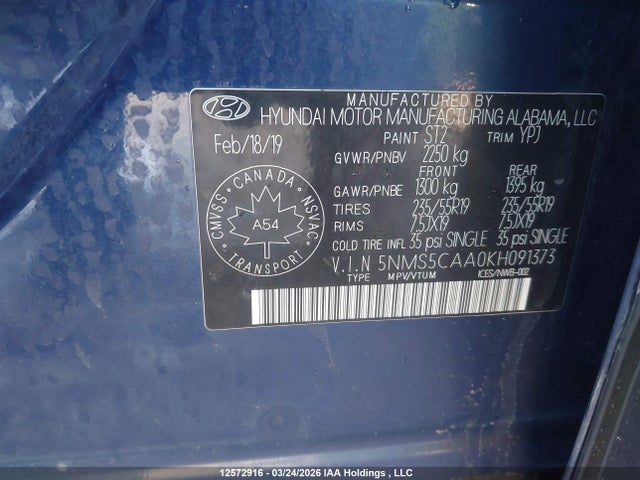 Продажа на аукционе авто 2019 Hyundai Santa Fe Limited/ultimate, vin: 5NMS5CAA0KH091373, номер лота: 12572916