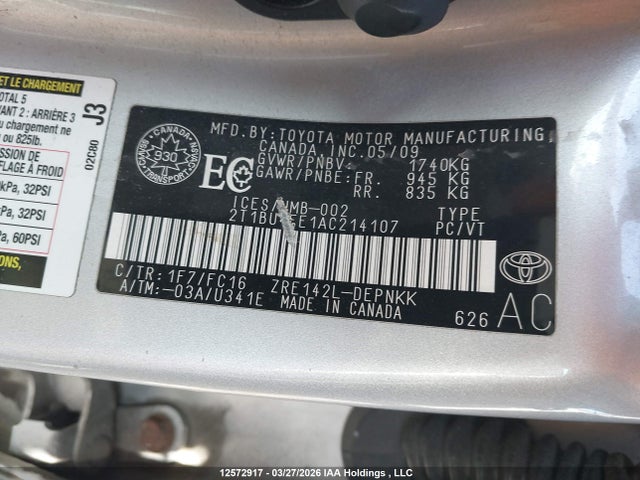 2010 Toyota Corolla Le მანქანა იყიდება აუქციონზე, vin: 2T1BU4EE1AC214107, აუქციონის ნომერი: 12572917