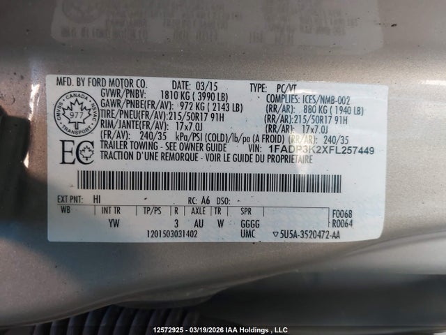 Продажа на аукционе авто 2015 Ford Focus Se, vin: 1FADP3K2XFL257449, номер лота: 12572925