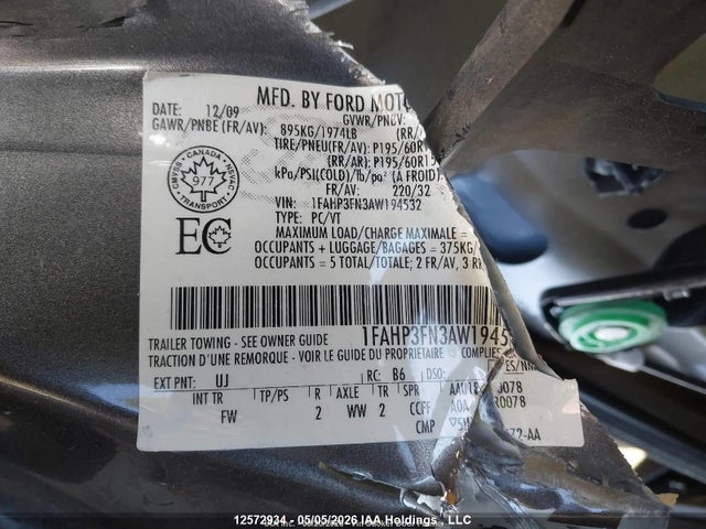 12572934 :رقم المزاد ، 1FAHP3FN3AW194532 vin ، 2010 Ford Focus Se مزاد بيع