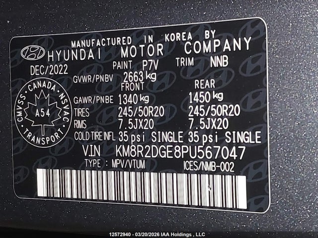 2023 Hyundai Palisade Preferred მანქანა იყიდება აუქციონზე, vin: KM8R2DGE8PU567047, აუქციონის ნომერი: 12572940