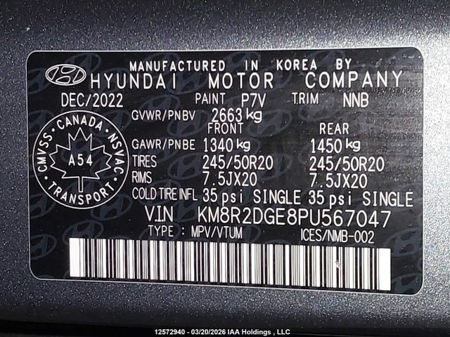 2023 Hyundai Palisade Preferred მანქანა იყიდება აუქციონზე, vin: KM8R2DGE8PU567047, აუქციონის ნომერი: 12572940