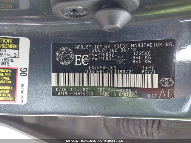 2018 Toyota Corolla Le მანქანა იყიდება აუქციონზე, vin: 2T1BURHE3JC119072, აუქციონის ნომერი: 12572947
