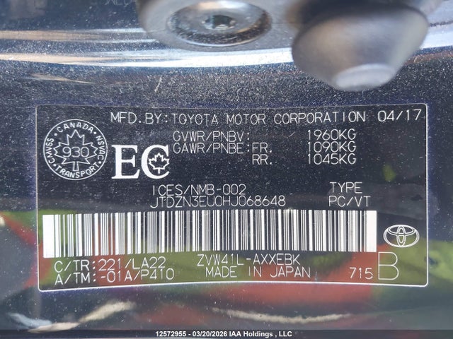 JTDZN3EU0HJ068648 Toyota PRIUS V