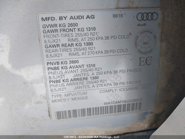WA1C4AFY9J2208818 Audi Sq5 3.0t Technik